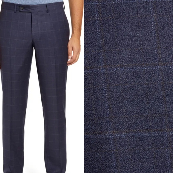 Jack Victor Esprit Contemporary Fit Navy Windowpane Check Wool pants 36 x 34 - Picture 1 of 6